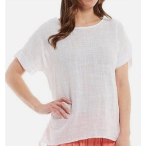 Terzo Millennio Women's Linen Button Back Top S White Hi Low Lightweight EUC!